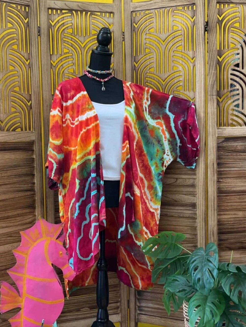 Tie-Dye Swim Coverup Kimono W/ Pockets